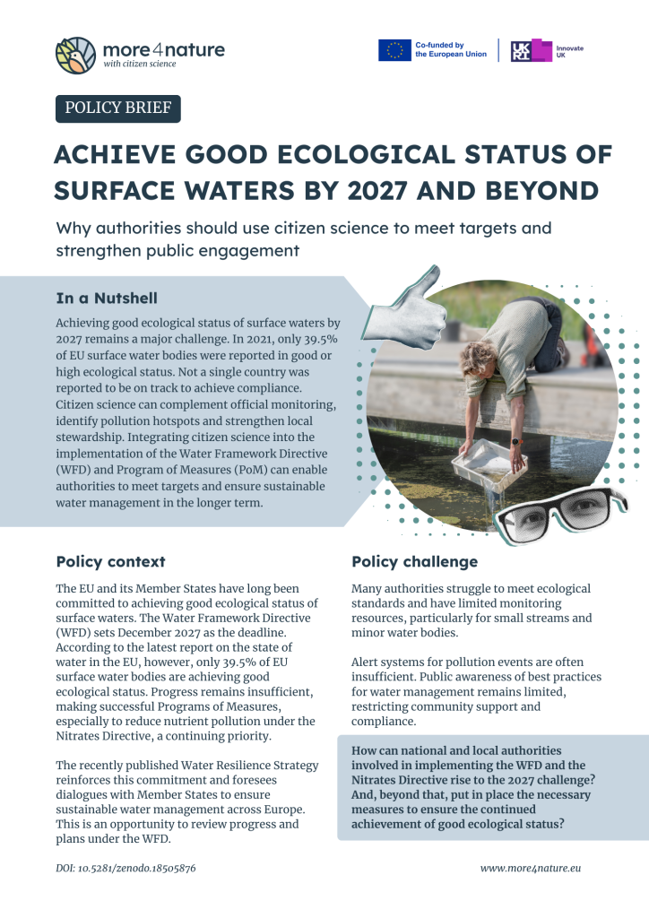 Cover of the Policy Brief on good ecological status of surface waters