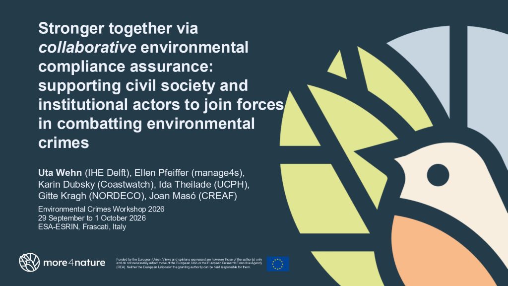 Slides cover for "Stronger together via collaborative environmental compliance assurance: supporting civil society and institutional actors to join forces in combatting environmental crimes" Environmental Crimes 2026 Workshop